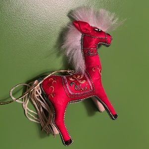 3.5” vintage China silk handmade horse figure 70s 80s ornament embroidery